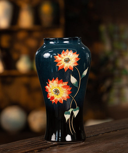Ceramic Bouquet Vases, Sunflower Vases on Table, Porcelain Flower Vases, Dining Table Centerpiece, Handmade Water Holding Flower Vase-ArtWorkCrafts.com