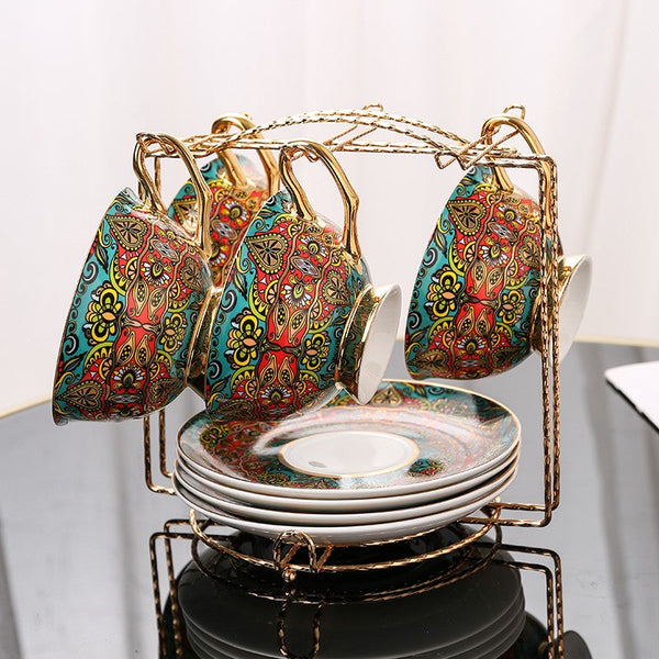 Royal Bone China Porcelain Tea Cup Set, Elegant British Ceramic Coffee Cups, Unique British Tea Cup and Saucer in Gift Box-ArtWorkCrafts.com