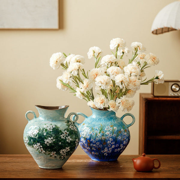 Centerpiece on Dining Table, Handmade Water Holding Flower Vases, Large Flower Vases on Table, Modern Pottery Flower Vases, Pottery Bud Vases-ArtWorkCrafts.com