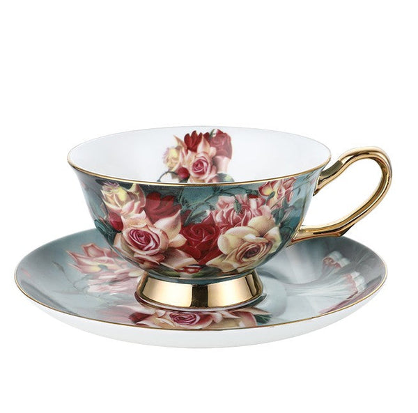 Large Rose Royal Ceramic Cups, Afternoon Porcelain Tea Cup Saucer Set, 6.8 oz Tea Cup and Saucer in Gift Box, Elegant Flower Ceramic Coffee Cups-ArtWorkCrafts.com