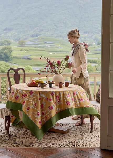 Farmhouse Table Cloth, Dining Room Flower Table Cloths, Large Square Tablecloth for Round Table, Extra Large Rectangular Table Covers for Kitchen-ArtWorkCrafts.com