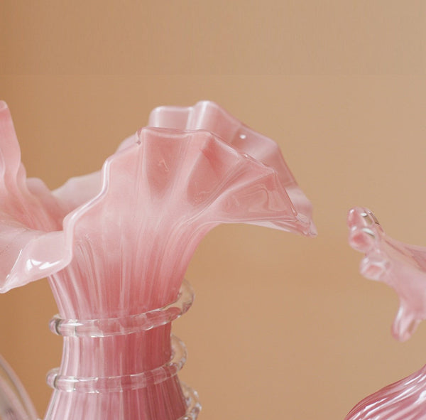 Centerpiece Contemporary Vases on Table, Pink Decorative Glass Vase, Mid Century Glass Vases, Handmade Modern Vases for Bedroom, Modern Glass Vase for Flowers-ArtWorkCrafts.com