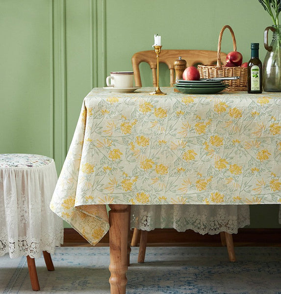 Natural Spring Farmhouse Table Cloth, Large Modern Rectangle Tablecloth for Dining Room Table, Square Tablecloth for Round Table, Flower Pattern Tablecloth-ArtWorkCrafts.com