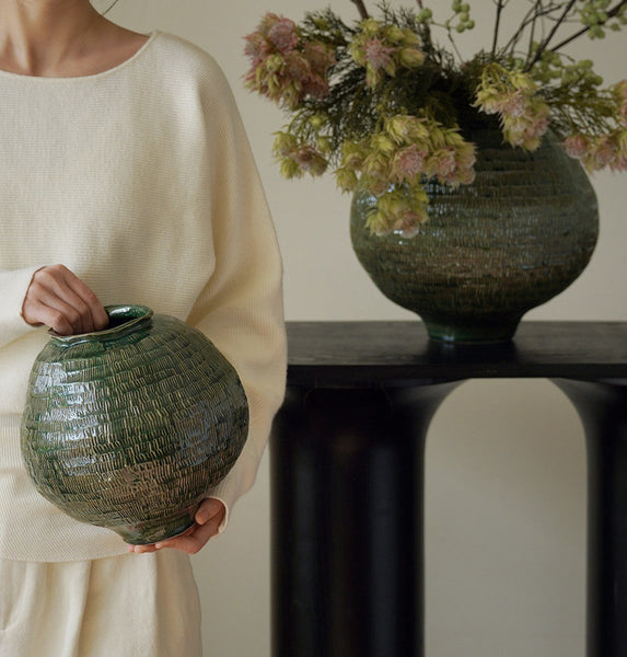 Large Contemporary Vases on Dining Table, Handmade Modern Flower Vase, Centerpiece Ceramic Bouquet Vases, Green Porcelain Vases for Modern Home Decor-ArtWorkCrafts.com