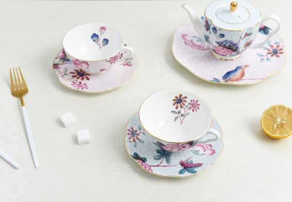 Elegant Ceramic Coffee Cups, Creative Porcelain Tea Cup Saucer Set, Unique Porcelain Cup and Saucer, Beautiful British Flower Tea Cups-ArtWorkCrafts.com