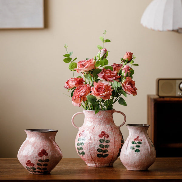 Rustic Pottery Flower Vases, Small Flower Vases on Table, Pink Bud Vases, Handmade Water Holding Flower Vases-ArtWorkCrafts.com