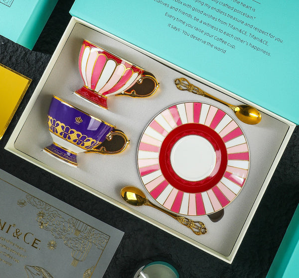 Unique Tea Cups and Saucers in Gift Box as Birthday Gift, Beautiful British Tea Cup with Saucer, Creative Porcelain Tea Cup Saucer Set, Elegant Ceramic Coffee Cups-ArtWorkCrafts.com