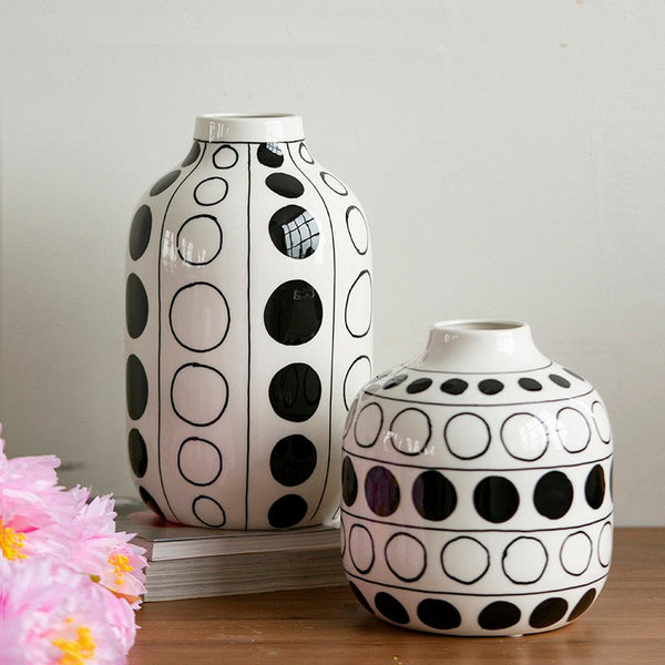 Ceramic Bud Vases, Black and White Polka Dot Flower Vase, Small Flower Vases on Table, Modern Porcelain Flower Vases, Handmade Water Holding Flower Vases-ArtWorkCrafts.com