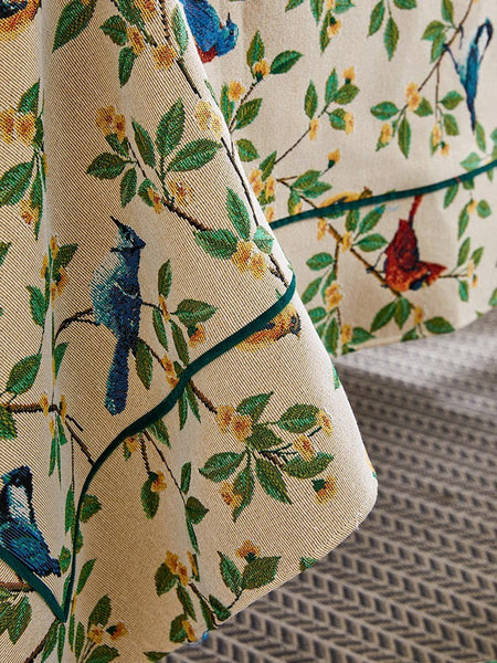 Large Modern Rectangle Tablecloth for Dining Room Table, Bird Flower Pattern Farmhouse Table Cloth, Square Tablecloth for Round Table-ArtWorkCrafts.com