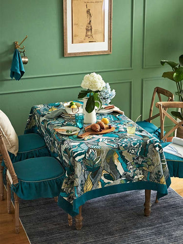 Large Modern Rectangle Tablecloth for Dining Room Table, Blue Flower Pattern Farmhouse Table Cloth, Square Tablecloth for Round Table-ArtWorkCrafts.com