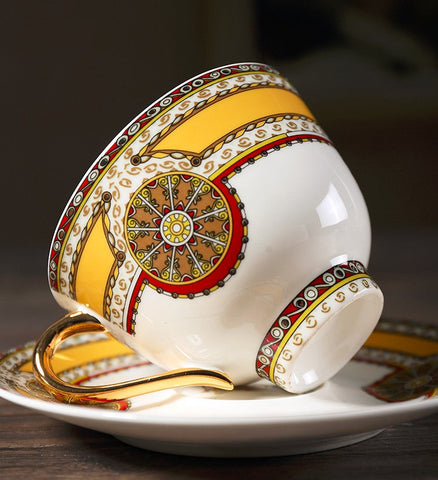 Handmade Beautiful British Tea Cups, Creative Bone China Porcelain Tea Cup Set, Yellow Royal Ceramic Coffee Cups, Unique Tea Cups and Saucers-ArtWorkCrafts.com
