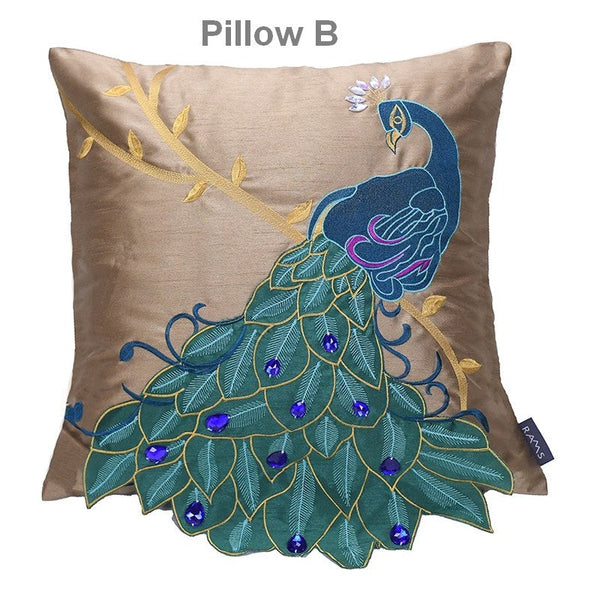 Beautiful Decorative Throw Pillows, Embroider Peacock Cotton and linen Pillow Cover, Decorative Sofa Pillows, Decorative Pillows for Couch-ArtWorkCrafts.com