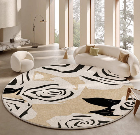 Abstract Contemporary Rugs for Bedroom, Modern Round Rugs under Coffee Table, Circular Rugs for Dining Table, Modern Cream Color Rugs for Living Room