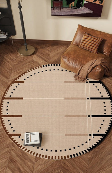 Geometric Round Rugs for Dining Room, Contemporary Modern Rugs, Mid Century Modern Rugs under Chairs, Bedroom Circular Modern Rugs-ArtWorkCrafts.com