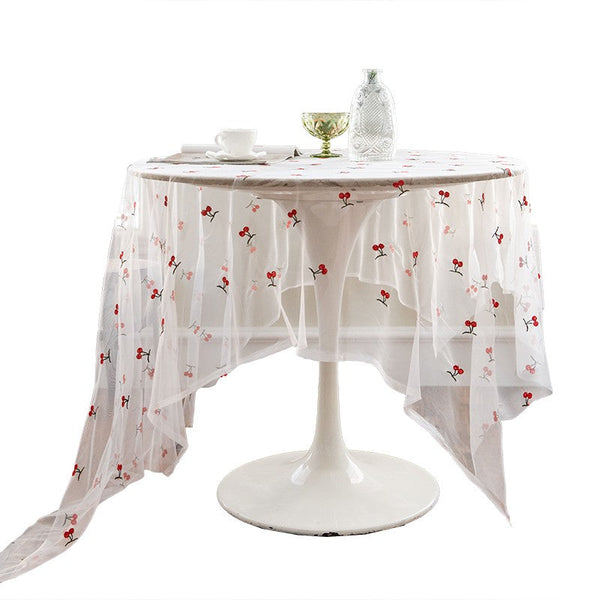 Extra Large Rectangular Tablecloth for Oval Table, Rectangular Table Covers for Coffee Table, Cherry Lace Tablecloths, Lace Embroidered Table Covers-ArtWorkCrafts.com