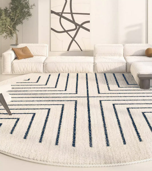 Geometric Modern Rug Ideas for Living Room, Thick Round Rugs for Dining Room, Abstract Contemporary Round Rugs for Bedroom-ArtWorkCrafts.com