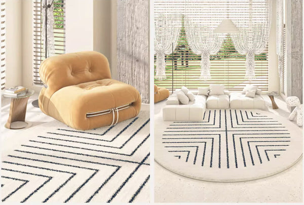 Geometric Modern Rug Ideas for Living Room, Thick Round Rugs for Dining Room, Abstract Contemporary Round Rugs for Bedroom-ArtWorkCrafts.com