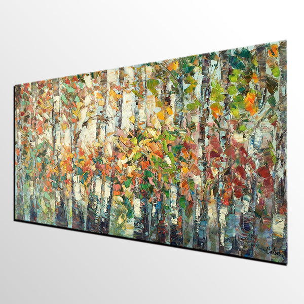 Landscape Painting, Autumn Birch Tree Painting, Custom Large Wall Art, Oil Painting, Canvas Painting