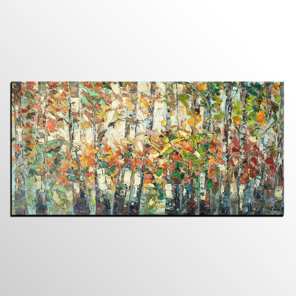 Landscape Painting, Autumn Birch Tree Painting, Custom Large Wall Art, Oil Painting, Canvas Painting