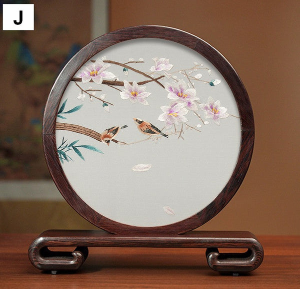 Silk Embroidered Ornament, Traditional Chinese Suzhou Flower and Birds Embroidery Ornaments, Exclusive Business Presents, Creative Birthday Gift, Premium Souvenir-ArtWorkCrafts.com