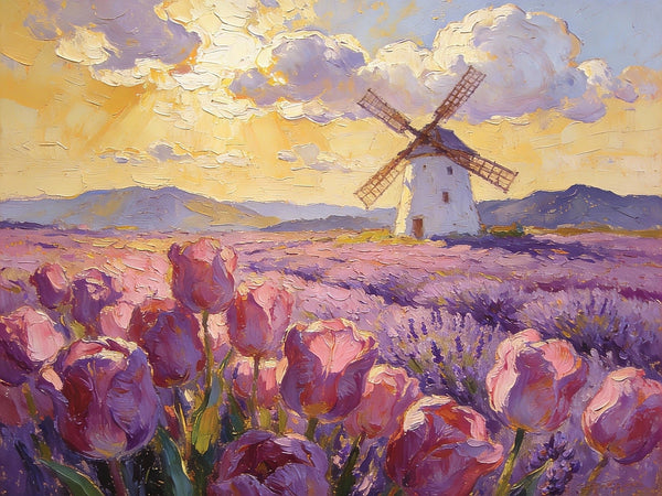 Purple Tulips of Provence, Heavy Texture Paintings, Original Oil Paintings, Small Landscape Paintings, Small Oil Paintings on Canvas, Small Canvas Paintings, Hand Painted Canvas Art-ArtWorkCrafts.com
