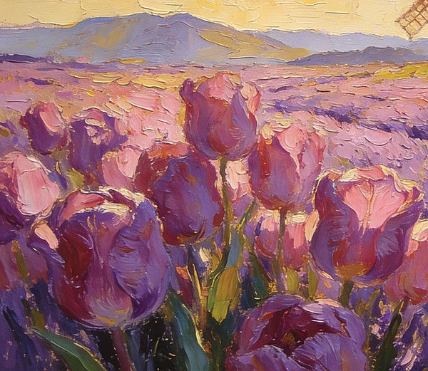 Purple Tulips of Provence, Heavy Texture Paintings, Original Oil Paintings, Small Landscape Paintings, Small Oil Paintings on Canvas, Small Canvas Paintings, Hand Painted Canvas Art-ArtWorkCrafts.com