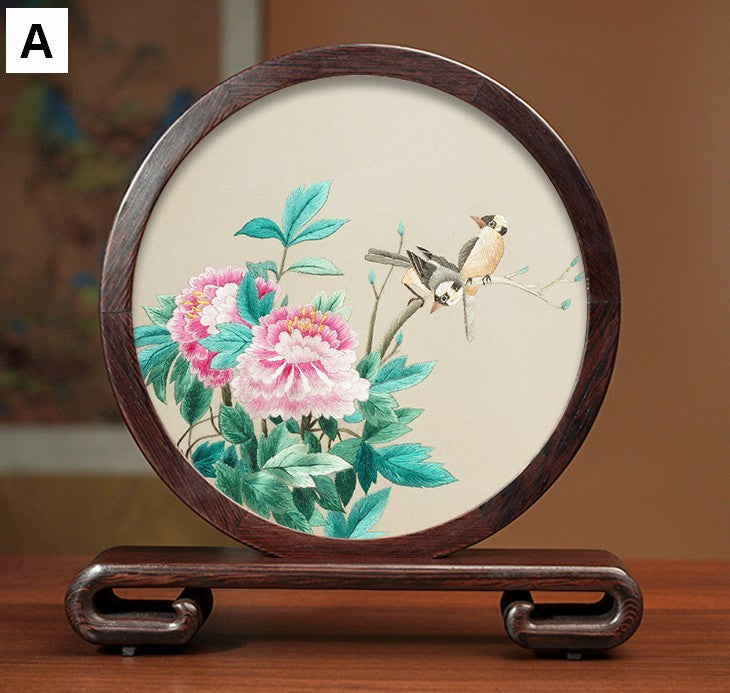 Traditional Chinese Suzhou Flower and Birds Silk Embroidery Ornaments, Exclusive Business Presents, Creative Birthday Gift, Premium Souvenir-ArtWorkCrafts.com