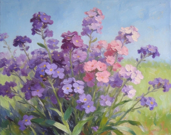 Original Small Canvas Artwork, Purple and Pink Forget-me-nots Blooming Wild, Buy Small Artwork Online, Still Life Painting, Original Flower Paintings, Hand Painted Canvas Art-ArtWorkCrafts.com