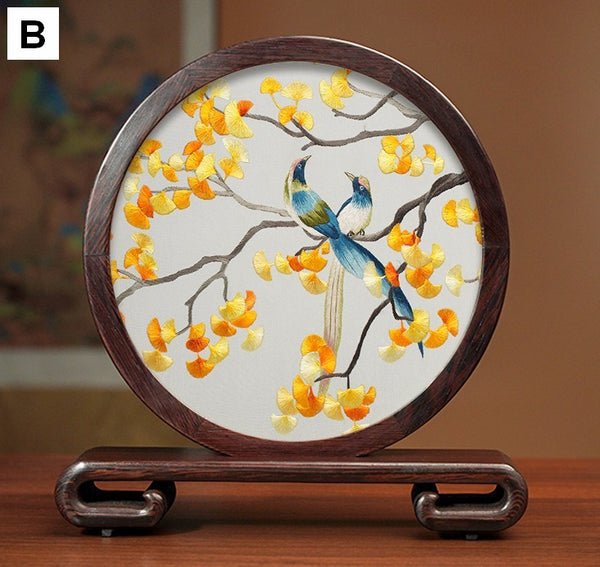 Traditional Chinese Suzhou Flower and Birds Silk Embroidery Ornaments, Exclusive Business Presents, Creative Birthday Gift, Premium Souvenir-ArtWorkCrafts.com