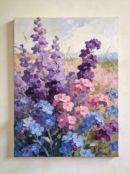 Hand Painted Canvas Art, Wild Purple Forget-me-nots in Bloom, Original Flower Paintings, Small Canvas Wall Art Paintings, Original Oil Paintings-ArtWorkCrafts.com