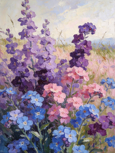 Hand Painted Canvas Art, Wild Purple Forget-me-nots in Bloom, Original Flower Paintings, Small Canvas Wall Art Paintings, Original Oil Paintings-ArtWorkCrafts.com