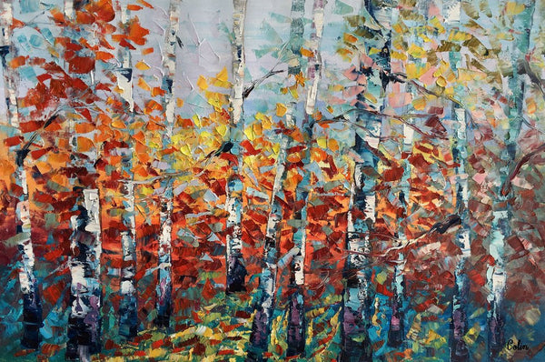 Large Art, Canvas Wall Art, Landscape Art, Birch Tree Artwork, Custom Canvas Painting