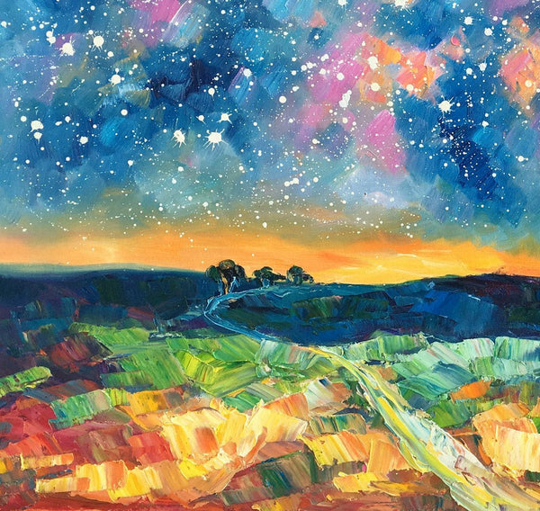 Starry Night Landscape Painting, Large Canvas Art Painting, Custom Large Oil Painting