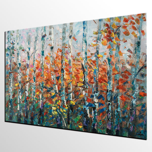 Tree Landscape Art, Large Wall Art, Birch Tree Painting, Custom Canvas Painting for Bedroom