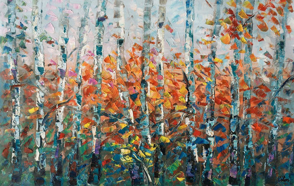 Tree Landscape Art, Large Wall Art, Birch Tree Painting, Custom Canvas Painting for Bedroom
