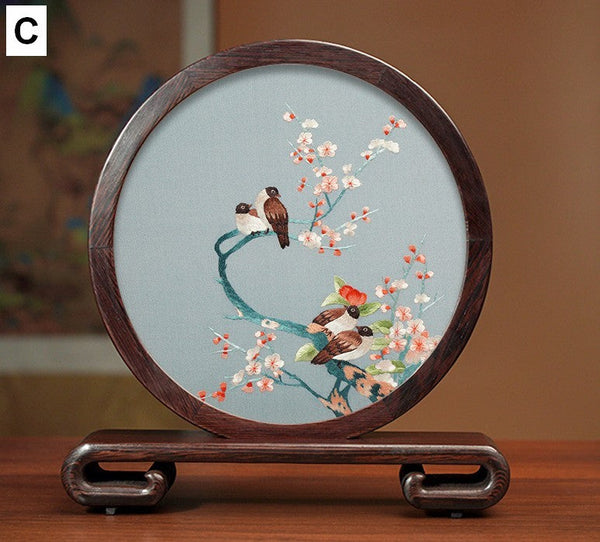 Traditional Chinese Suzhou Flower and Birds Silk Embroidery Ornaments, Exclusive Business Presents, Creative Birthday Gift, Premium Souvenir-ArtWorkCrafts.com