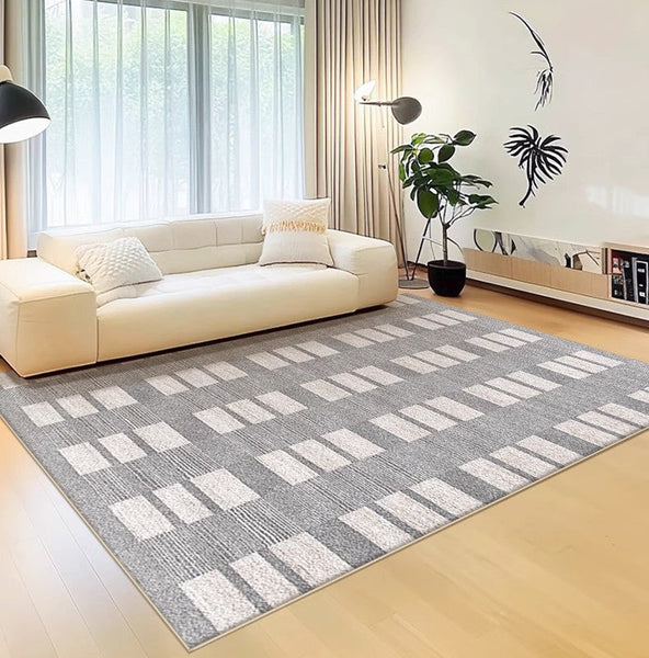Dining Room Floor Rug, Large Gray Floor Rugs for Living Room, Modern Floor Rugs for Bedroom, Extra Large Geometric Modern Rugs for Office-ArtWorkCrafts.com