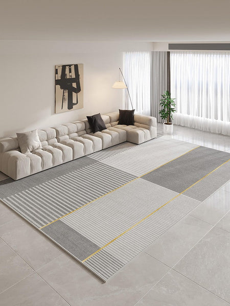 Contemporary Modern Rugs for Bedroom, Gray Modern Rug Ideas for Living Room, Abstract Grey Geometric Modern Rugs, Modern Rugs for Dining Room-ArtWorkCrafts.com