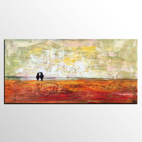 Bird at Wire Painting, Original Painting for Sale, Large Canvas Paintings, Simple Modern Painting, Love Birds Painting, Anniversary Gift-ArtWorkCrafts.com