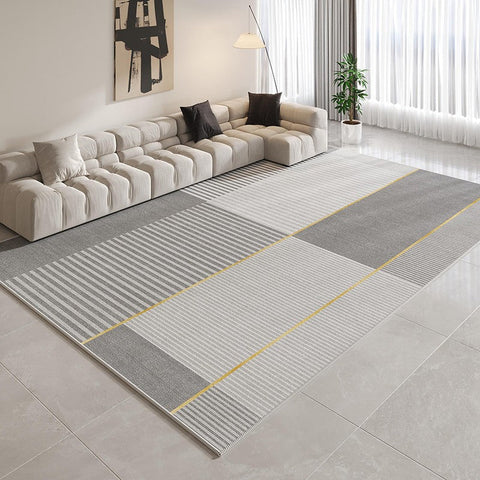 Contemporary Modern Rugs for Bedroom, Gray Modern Rug Ideas for Living Room, Abstract Grey Geometric Modern Rugs, Modern Rugs for Dining Room-ArtWorkCrafts.com