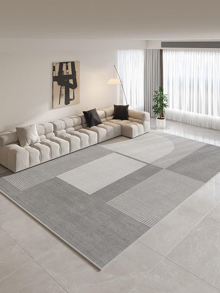 Modern Rugs for Dining Room, Contemporary Modern Rugs for Bedroom, Gray Modern Rug Ideas for Living Room, Abstract Grey Geometric Modern Rugs-ArtWorkCrafts.com