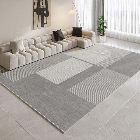 Modern Rugs for Dining Room, Contemporary Modern Rugs for Bedroom, Gray Modern Rug Ideas for Living Room, Abstract Grey Geometric Modern Rugs-ArtWorkCrafts.com