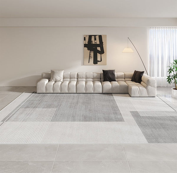 Simple Grey Modern Rugs for Living Room, Contemporary Modern Rugs for Bedroom, Gray Modern Rugs for Dining Room, Abstract Geometric Modern Rugs for Sale-ArtWorkCrafts.com