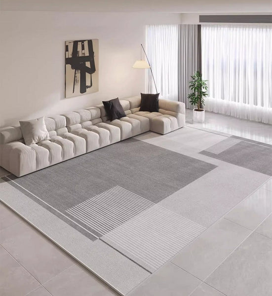Simple Grey Modern Rugs for Living Room, Contemporary Modern Rugs for Bedroom, Gray Modern Rugs for Dining Room, Abstract Geometric Modern Rugs for Sale-ArtWorkCrafts.com