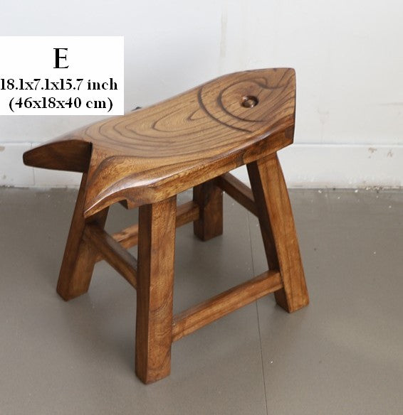 Solid Wood low Stool, Creative Shoe-changing Stool, Handmade Vintage Old Elm Wood Stool, Children's Wooden Stool, Sofa Stool, Dining Table Stool-ArtWorkCrafts.com