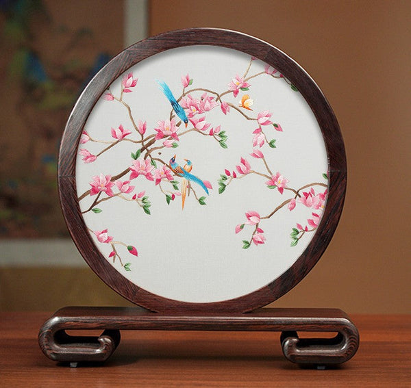 Traditional Chinese Suzhou Flower and Birds Silk Embroidery Ornaments, Exclusive Business Presents, Creative Birthday Gift, Premium Souvenir-ArtWorkCrafts.com
