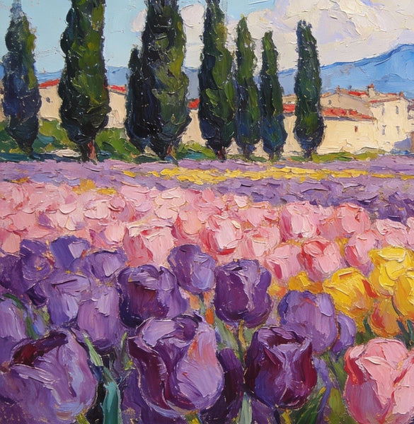 Blooming Tulips in the Countryside, Small Oil Paintings on Canvas, Hand Painted Canvas Art, Heavy Texture Oil Paintings, Original Artwork Small Paintings, Small Wall Paintings-ArtWorkCrafts.com