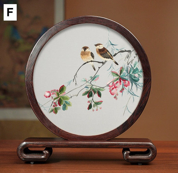 Traditional Chinese Suzhou Flower and Birds Silk Embroidery Ornaments, Exclusive Business Presents, Creative Birthday Gift, Premium Souvenir-ArtWorkCrafts.com