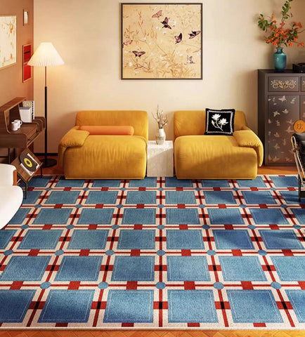 Modern Blue Rug for Living Room, Bedroom Modern Floor Rugs, Mid Century Contemporary Rugs under Sofa, Large Area Rugs for Office