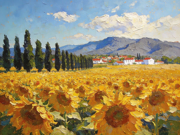 Small Wall Paintings, Sunflower Fields in Provence, Small Oil Paintings on Canvas, Hand Painted Canvas Art, Heavy Texture Oil Paintings, Original Artwork Small Paintings-ArtWorkCrafts.com